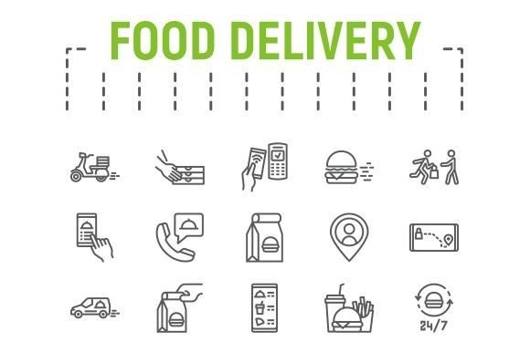 Download Food Delivery Line Icon Set - Live Collection