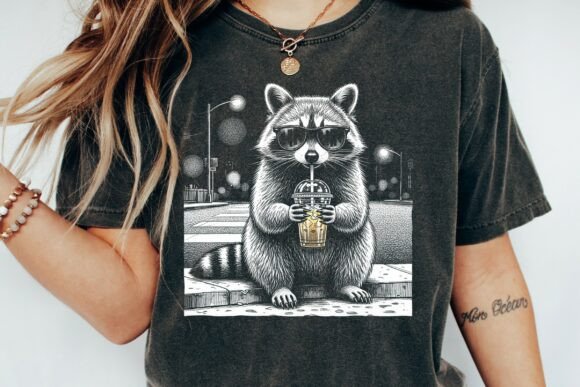 Download Cool Raccoon Drinking Iced Coffee PNG_17 - Raccoon Collection