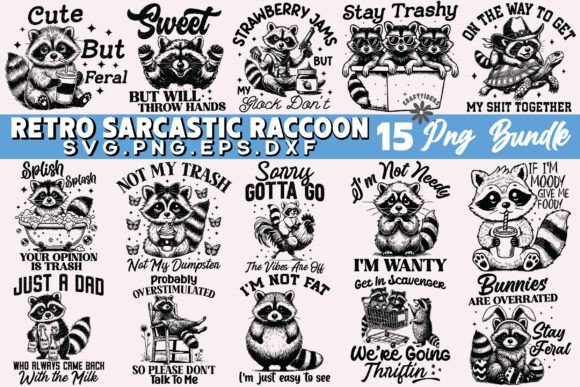 Download Retro Sarcastic Raccoon Png Bundle Funny - Raccoon Collection